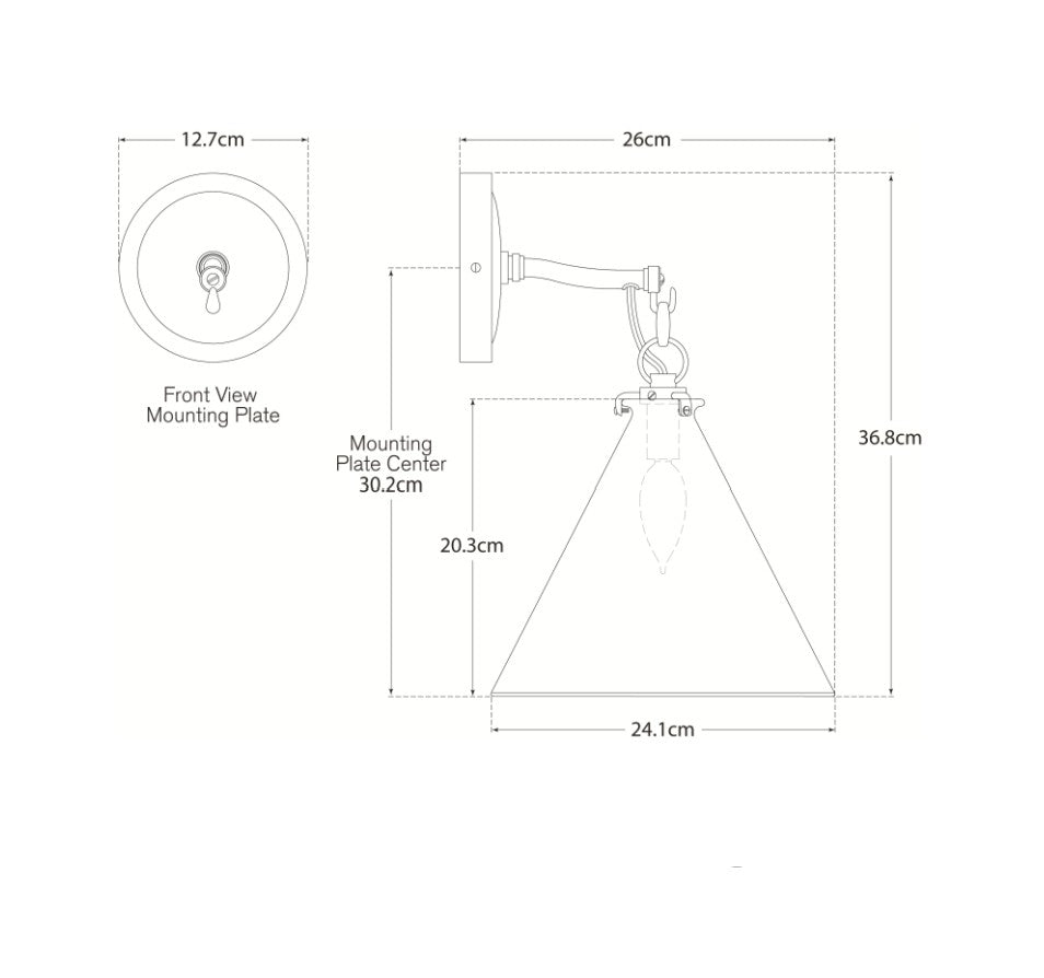 Katie Conical Wall Light Bronze dimensions