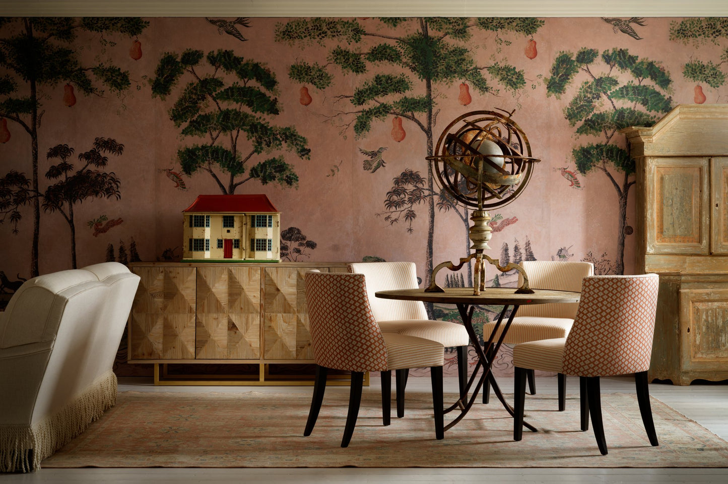 Andrew Martin Americana Custom Dining Chair in Maze Picket Orange lifestyle