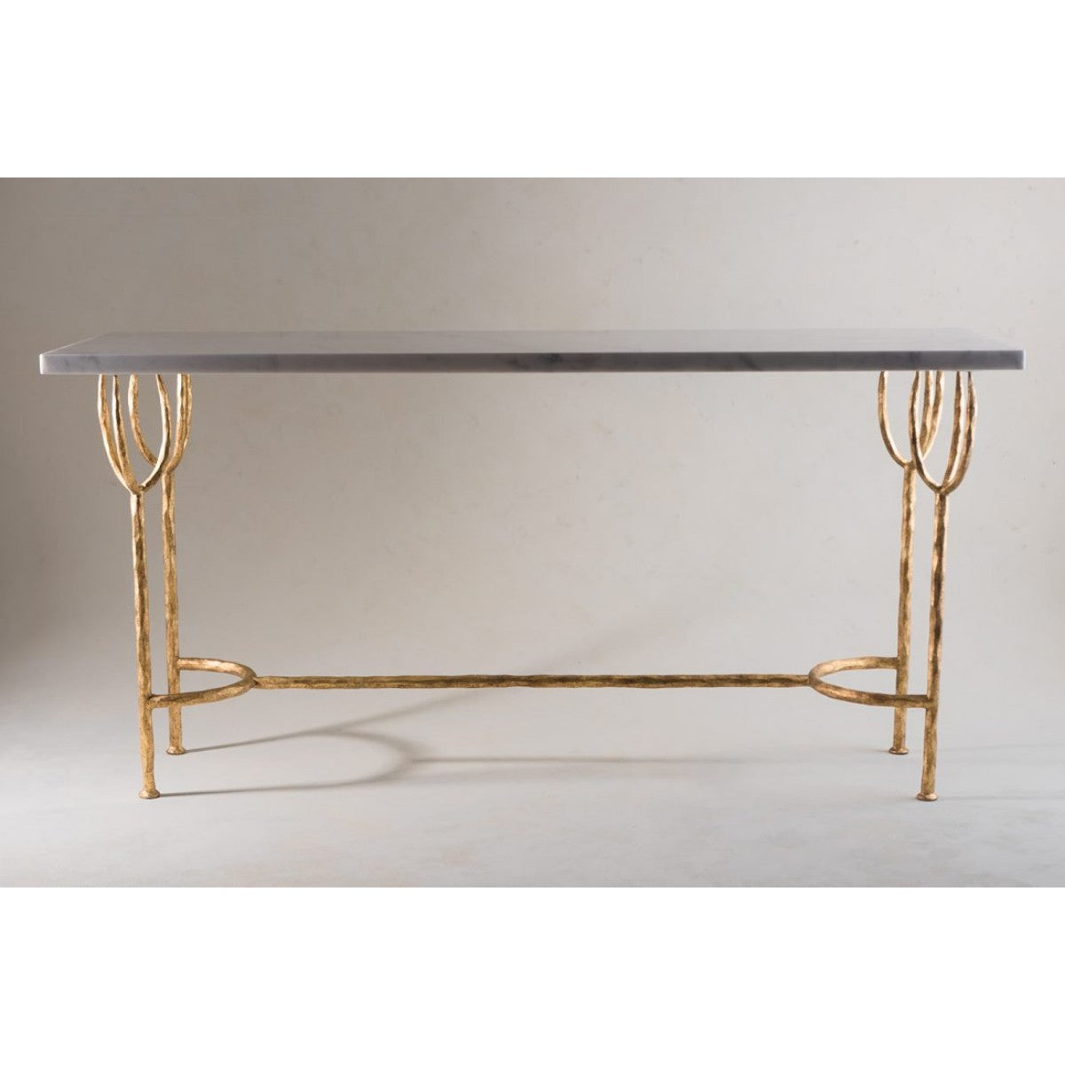 Porta Romana I Logan Large Console Table I Gold with Calacatta Primavera