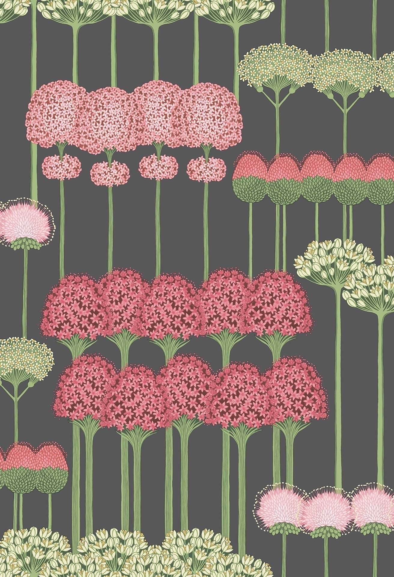 Cole & Son Allium - Coral & Leaf Green on Charcoal