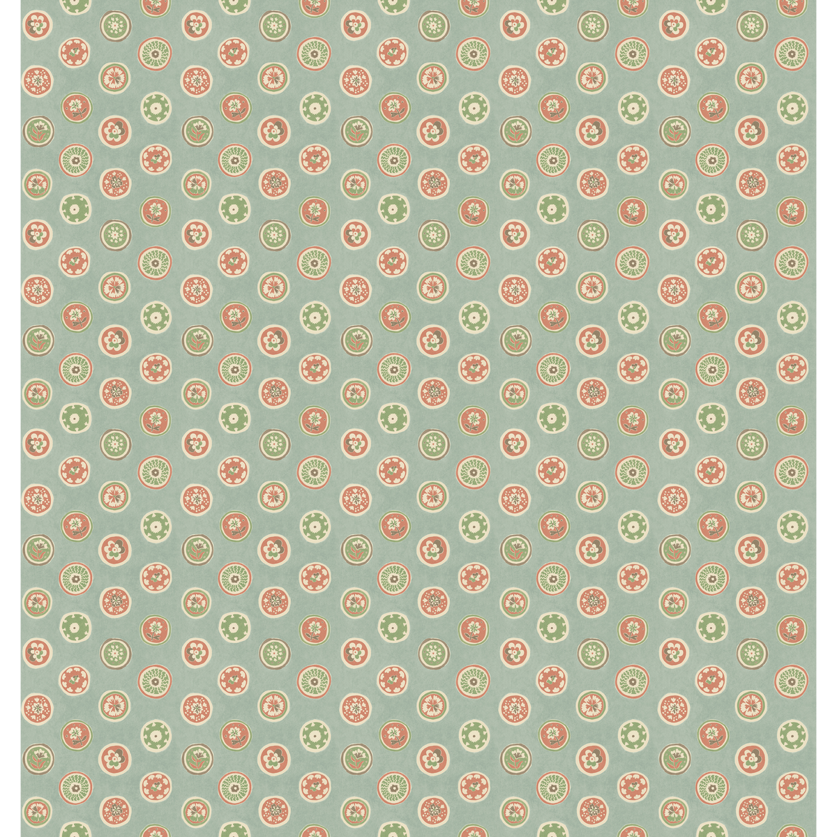 GP & J Baker | Court Buttons wallcovering - Aqua/Red