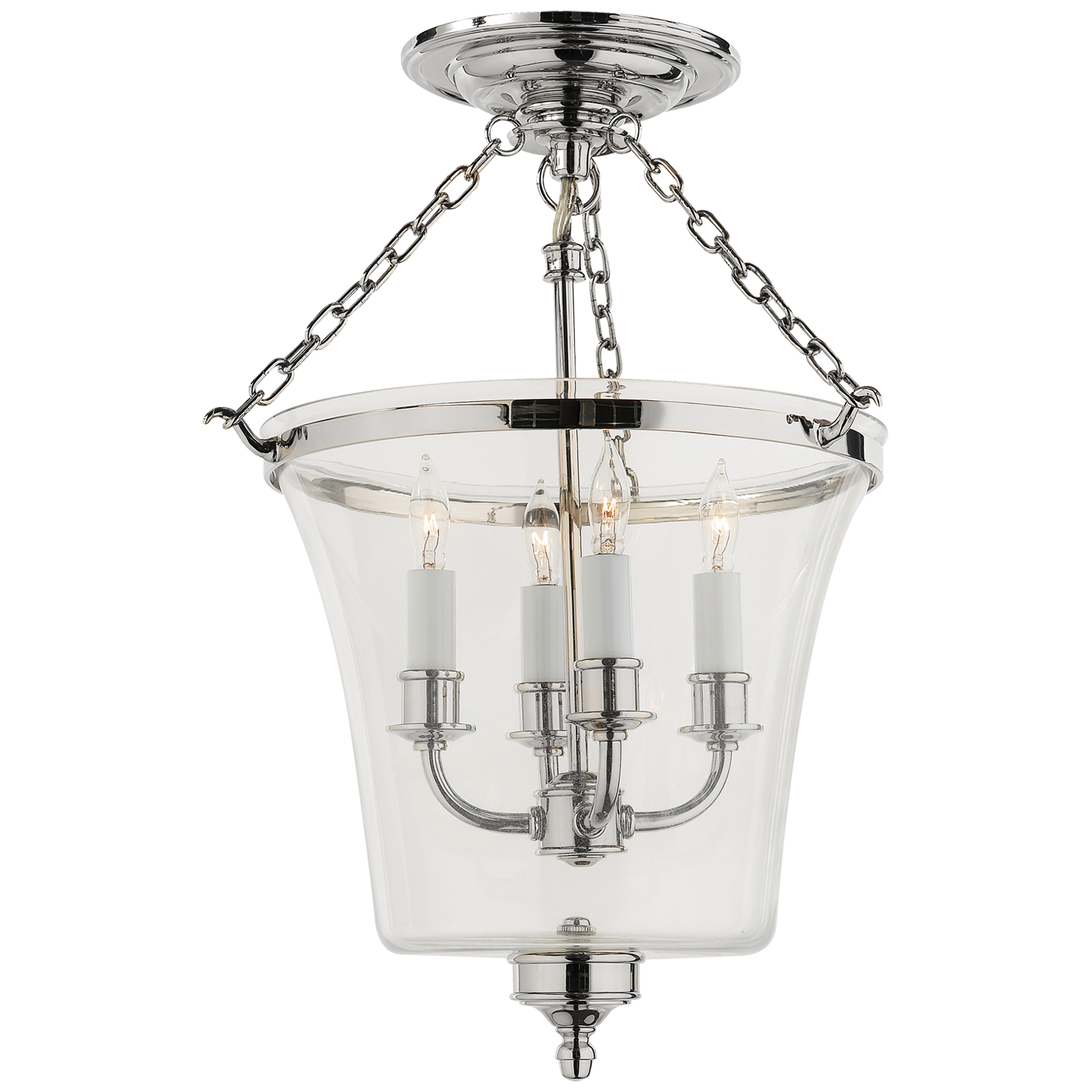 Sussex Semi-Flush Bell Jar Lantern - Polished Nickel