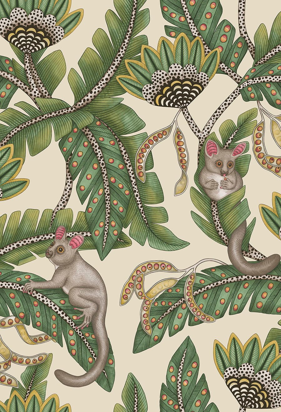 Cole & Son Bush Baby - Sage & Chartreuse on Parchment
