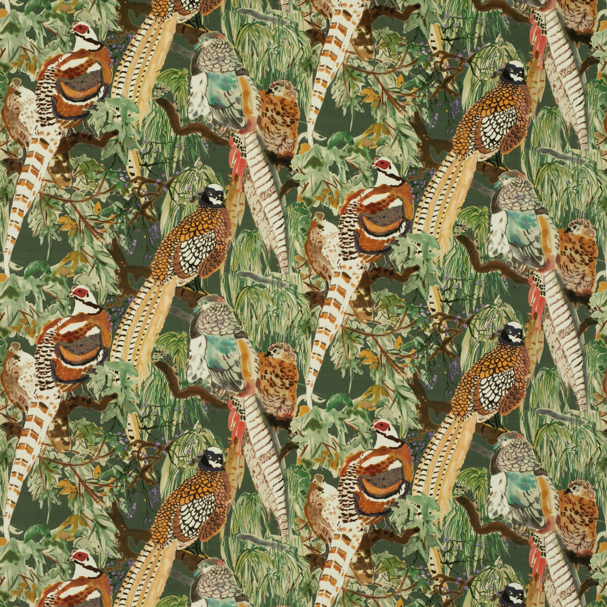 Mulberry Home | Game Birds Velvet fabric - Forest