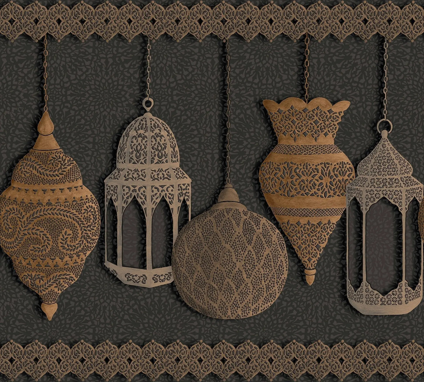 Cole & Son Fez Border - Metallic Silver & Metallic Bronze on Charcoal
