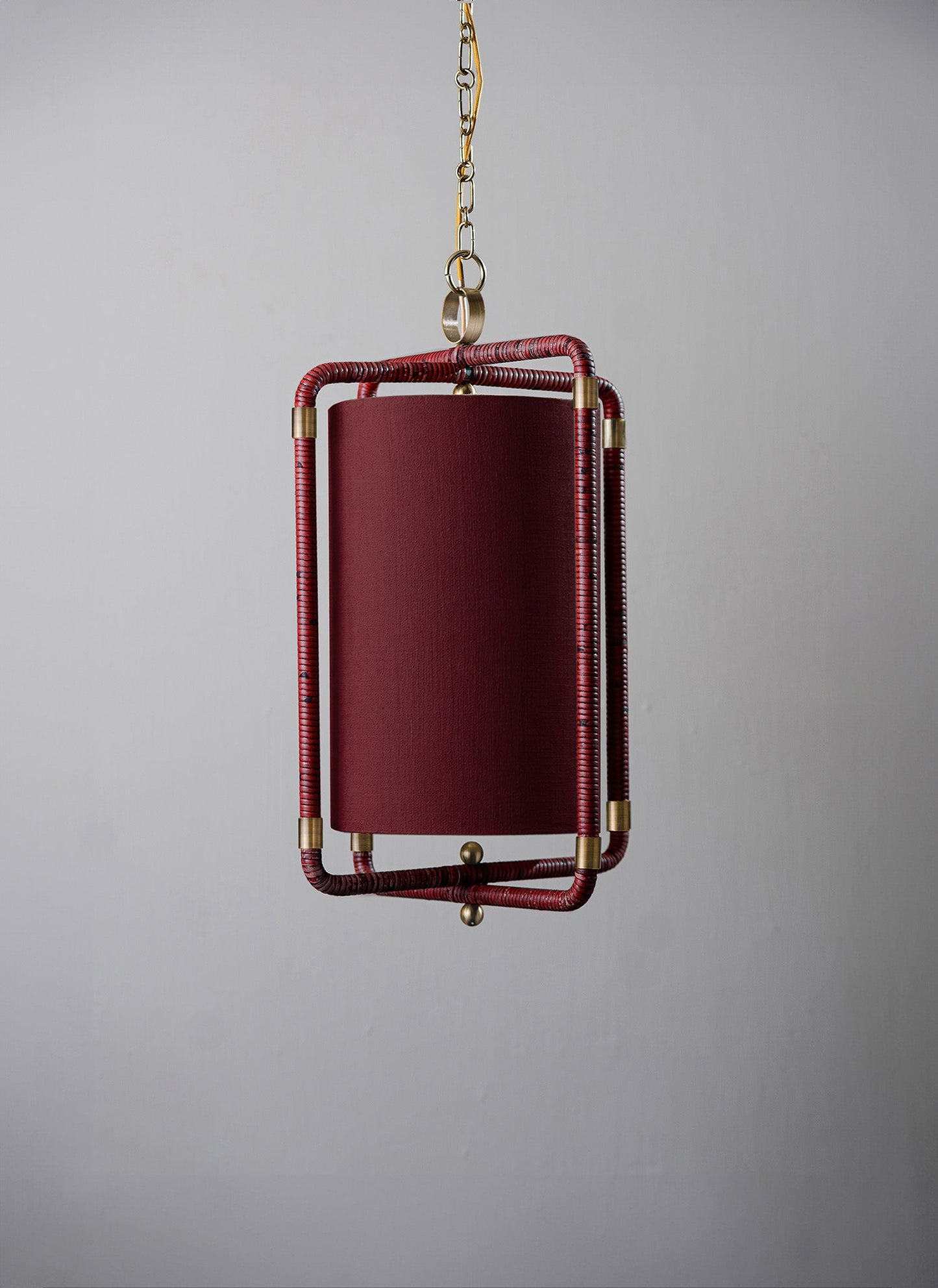 Holden Lantern Ceiling Light - Burgundy and Antique Brass