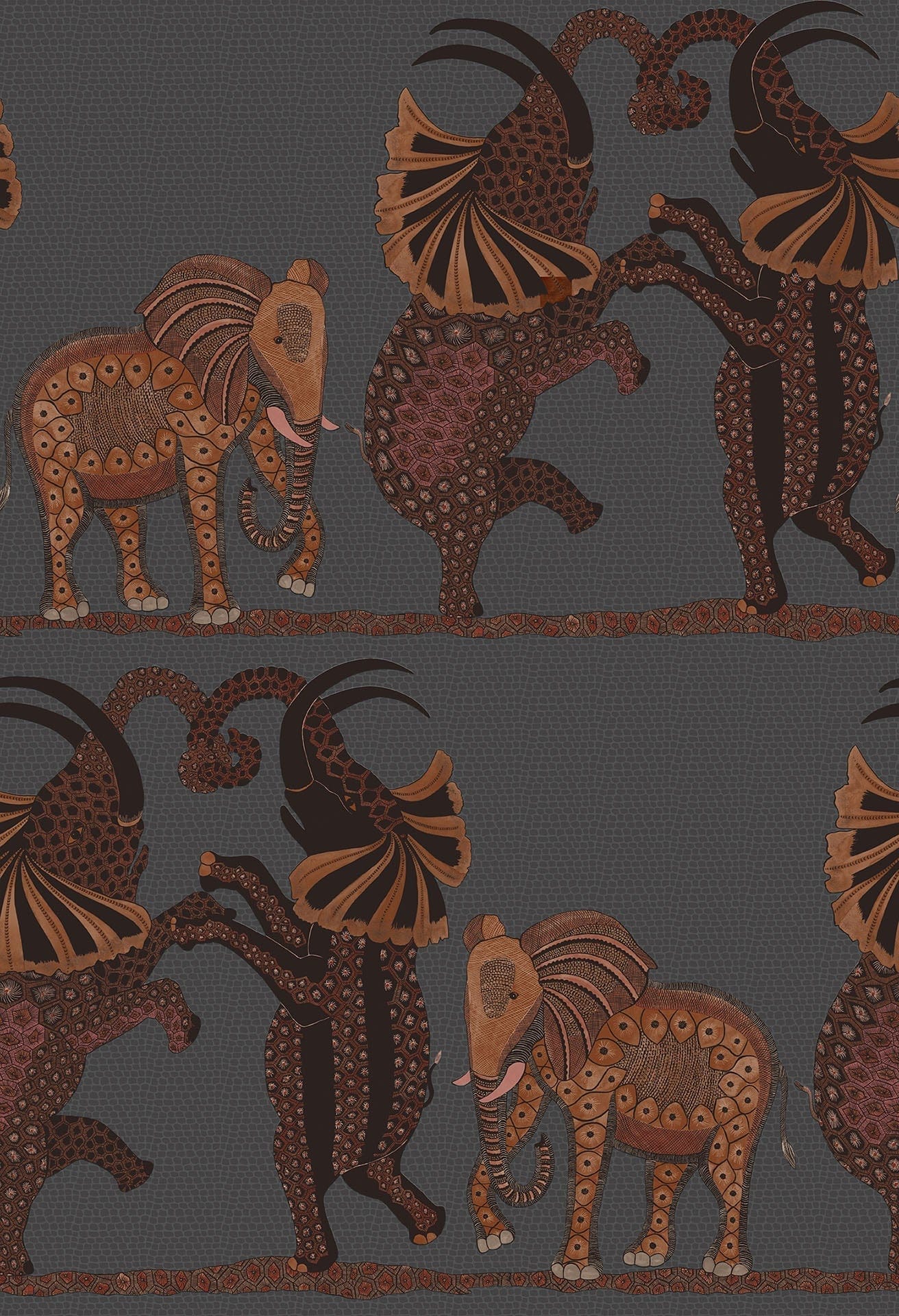 Cole & Son Safari Dance - Ginger & Red on Charcoal