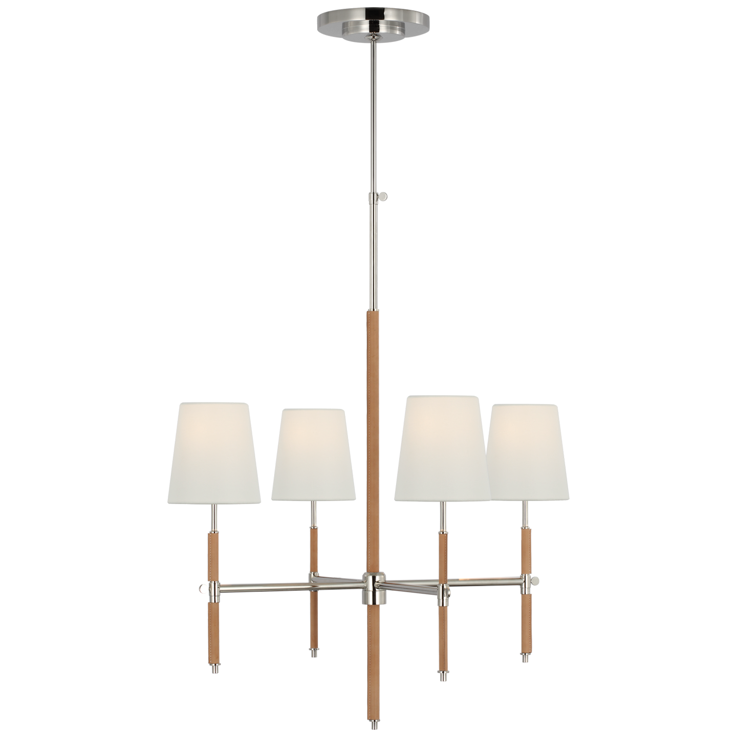 Bryant Small Wrapped Chandelier - Polished Nickel and Natural Leather