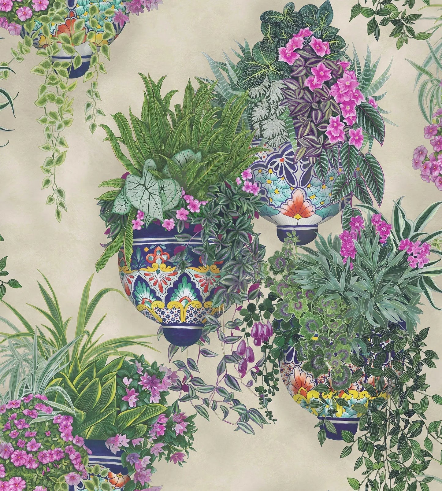 Cole & Son Talavera - Magenta & Spring Greens on Stone