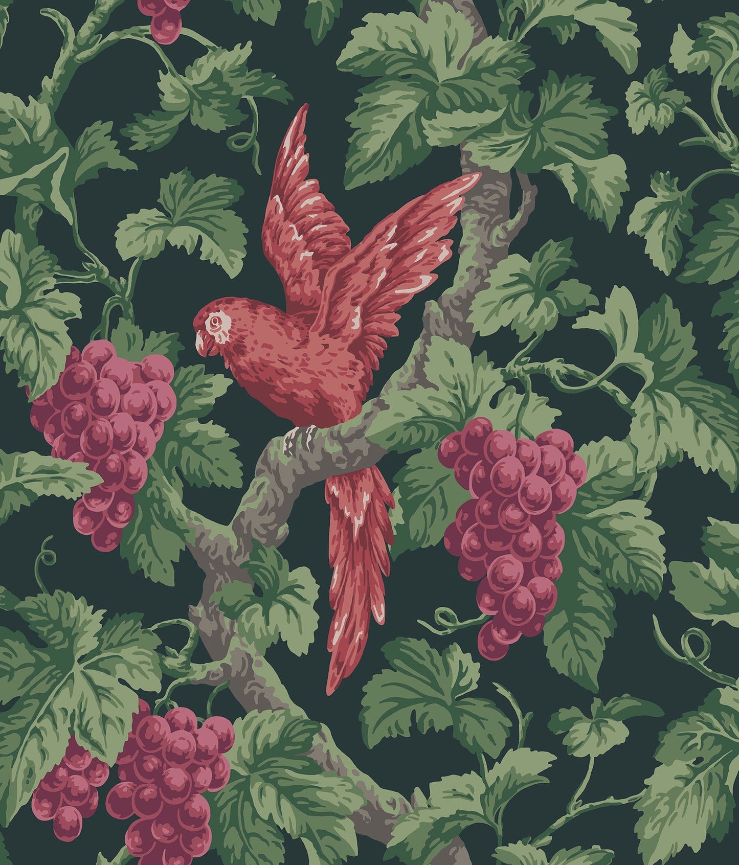 Cole & Son Woodvale Orchard - Ruby, Rose & Olive Green on Charcoal