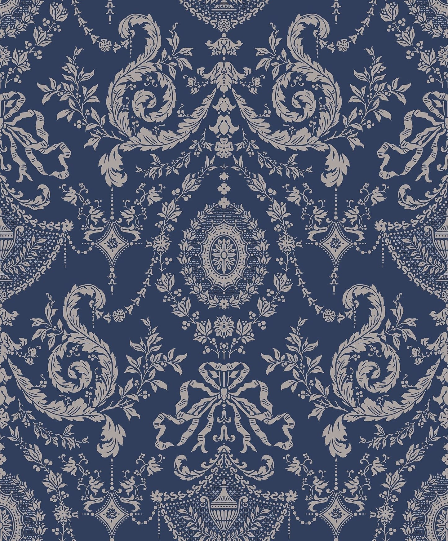 Cole & Son Woolverston - Metallic Gilver on Ink