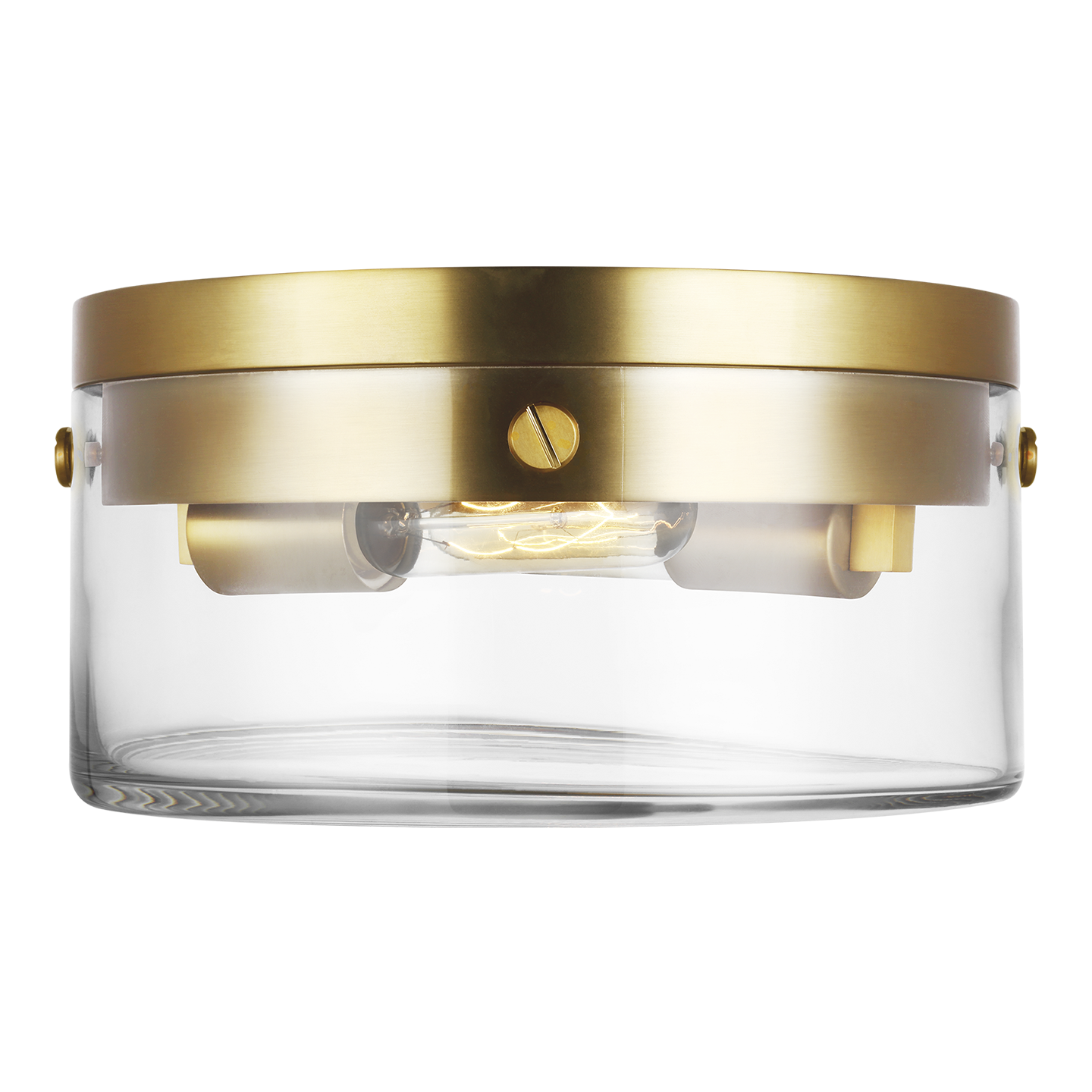 Garrett Medium Flush Mount - Burnished Brass and Clear Glass