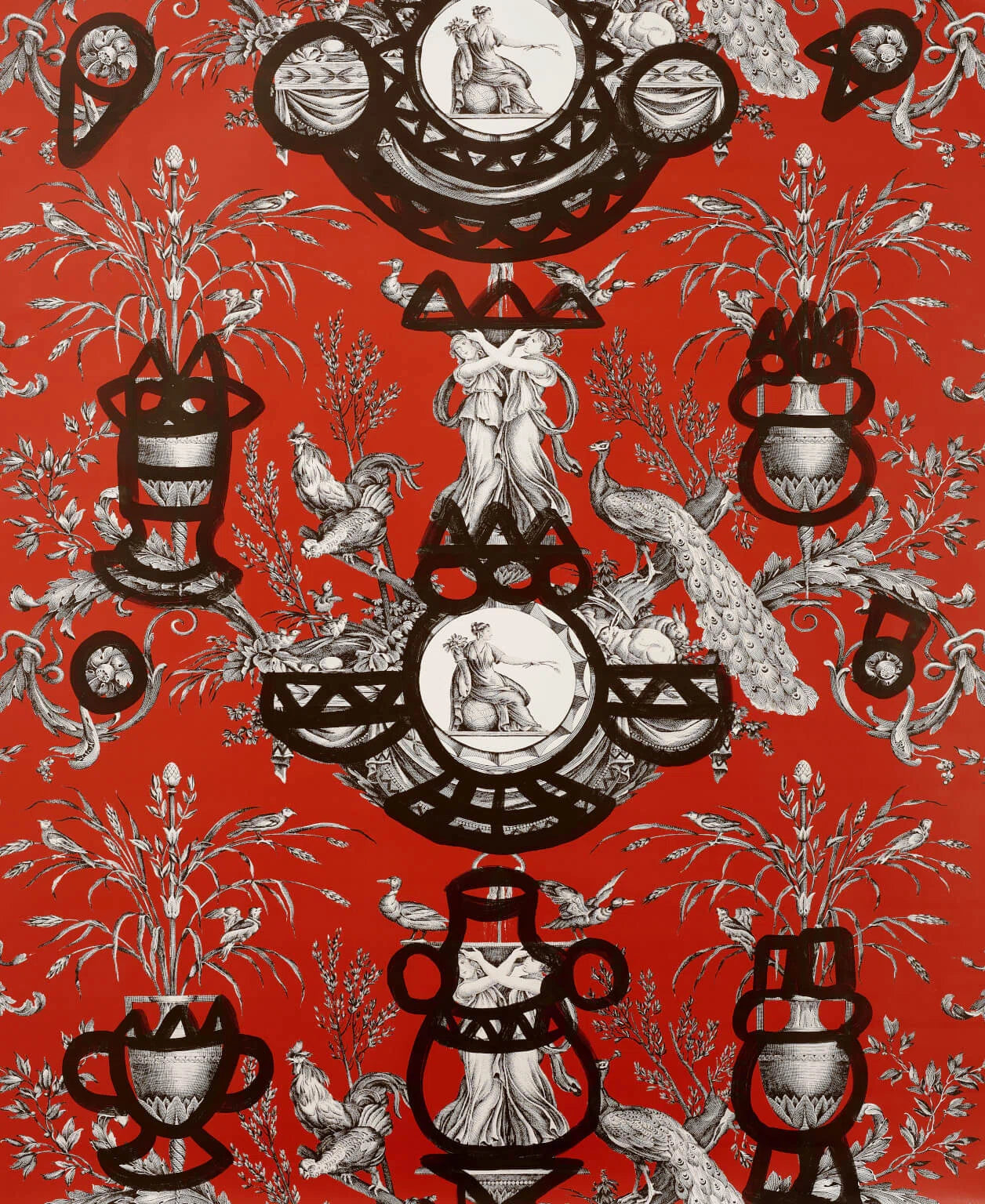 Pierre Frey Fontaine Et Animaux Barbouillage - Rouge d'Orient