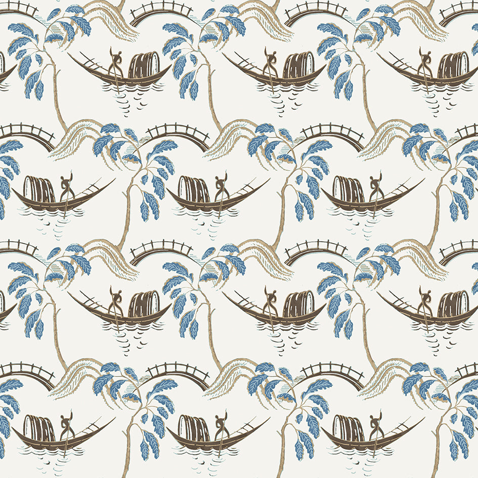 Nina Campbell | Peggy fabric - Blue / Chocolate / Ivory