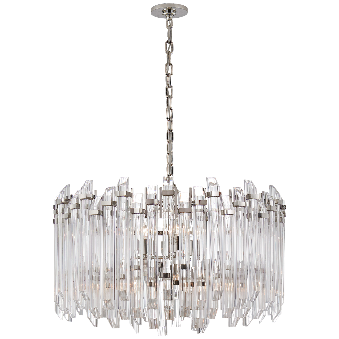 Adele Large Wide Drum Chandelier in Polished Nickel with Clear Acrylic