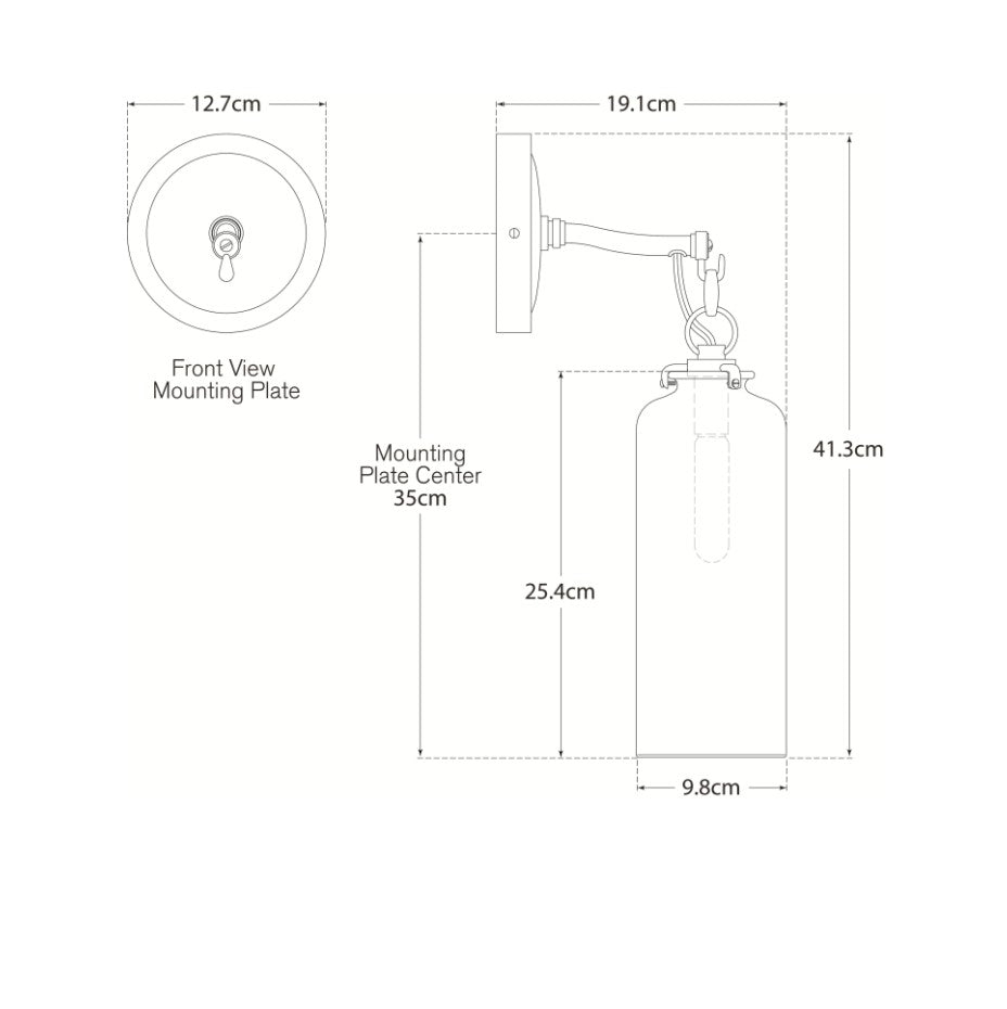 Katie Cylinder Wall Light Bronze dimensions