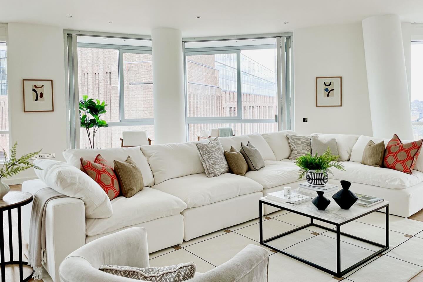 Andrew Martin Truman Large White Linen Sectional Sofa lifestyle