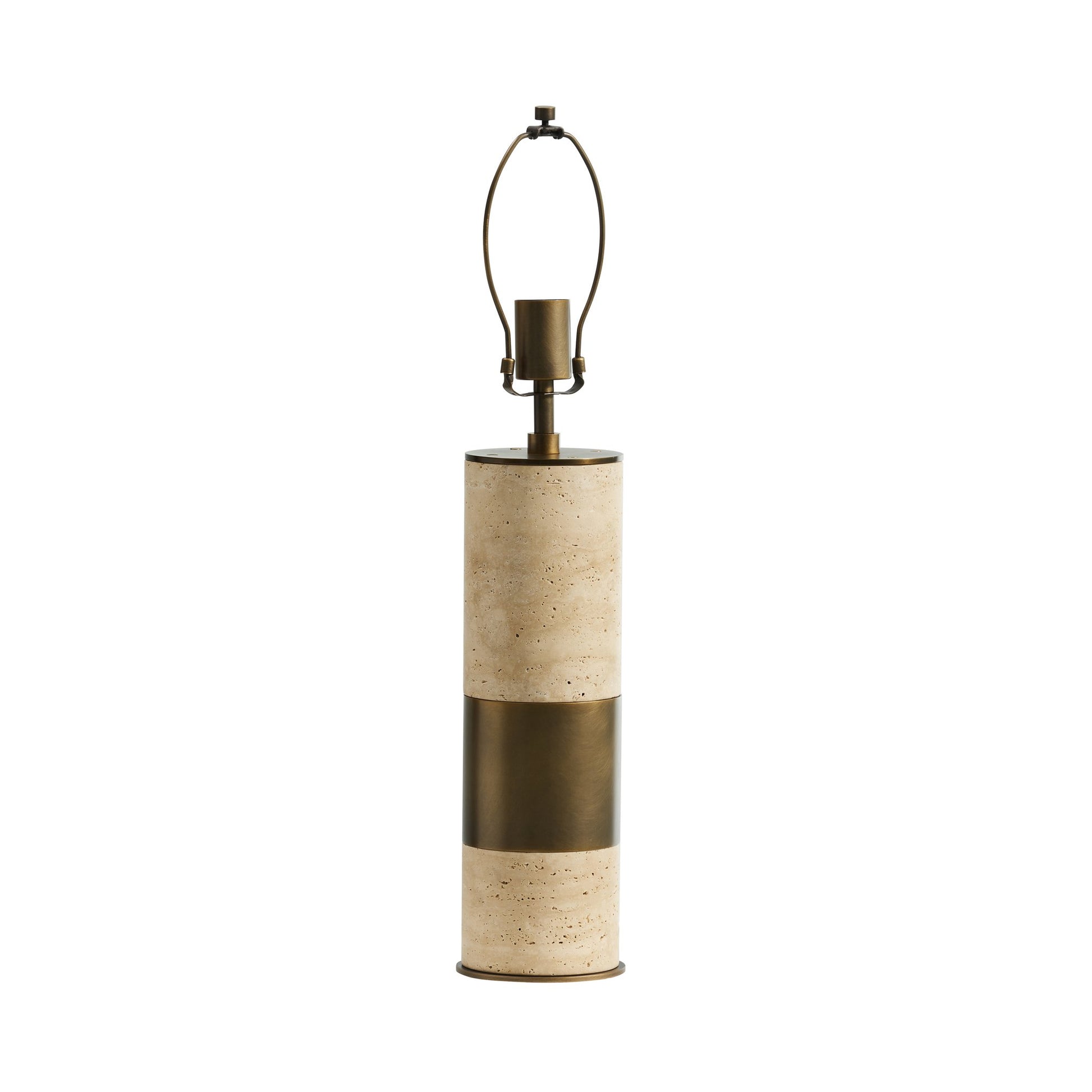 Andrew Martin Aura Table Lamp Base, Travertine & Burnished Brass