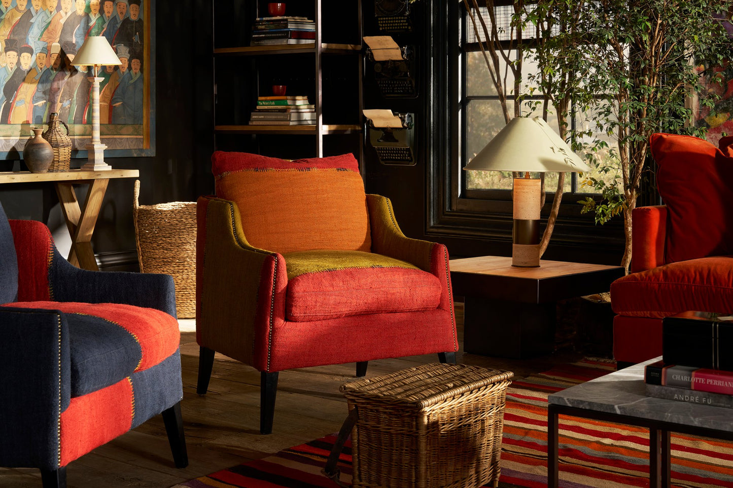 Andrew Martin Regal Chair Turkish Perde Red & Green