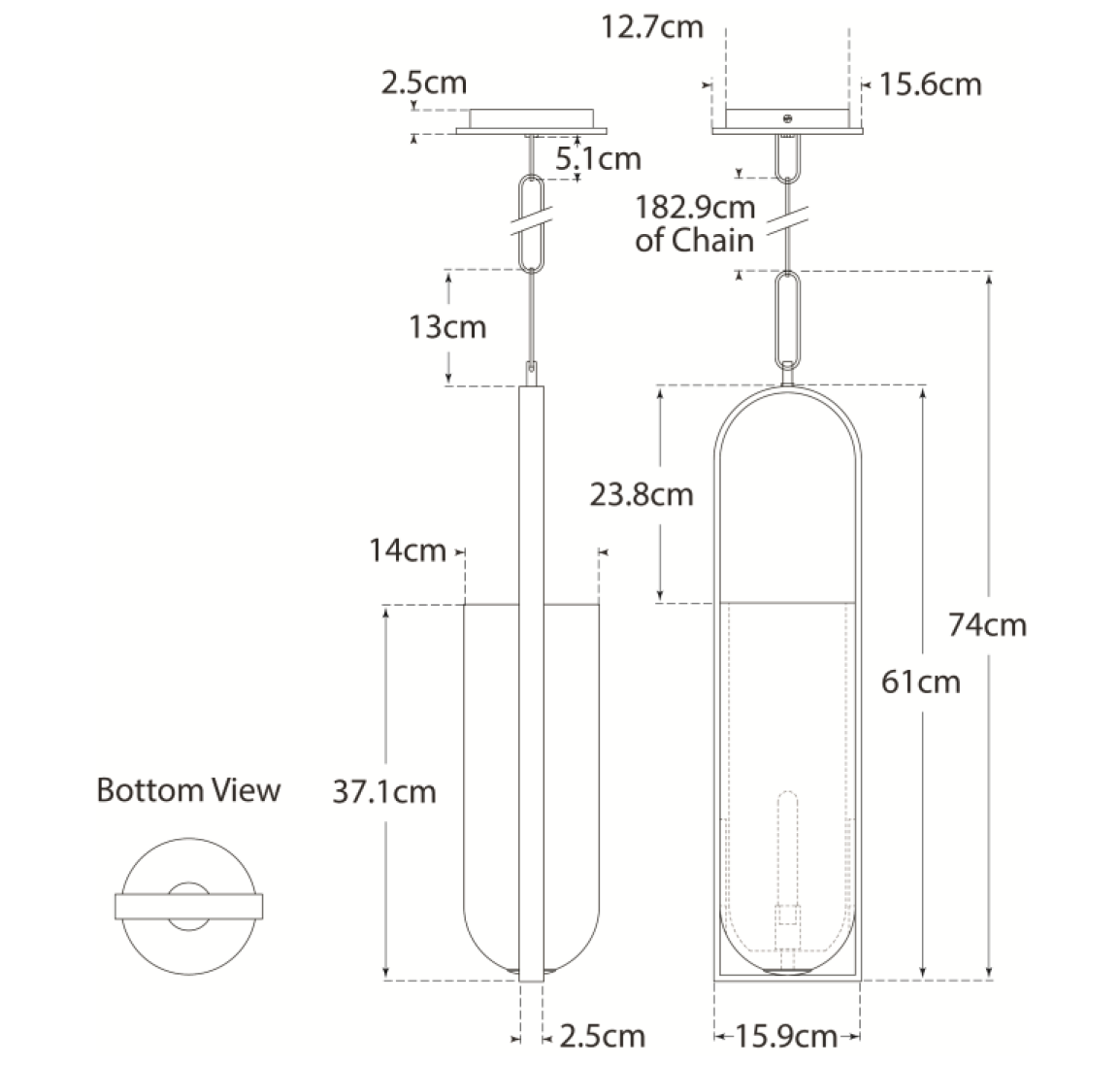 Melange Elongated Pendant dimensions