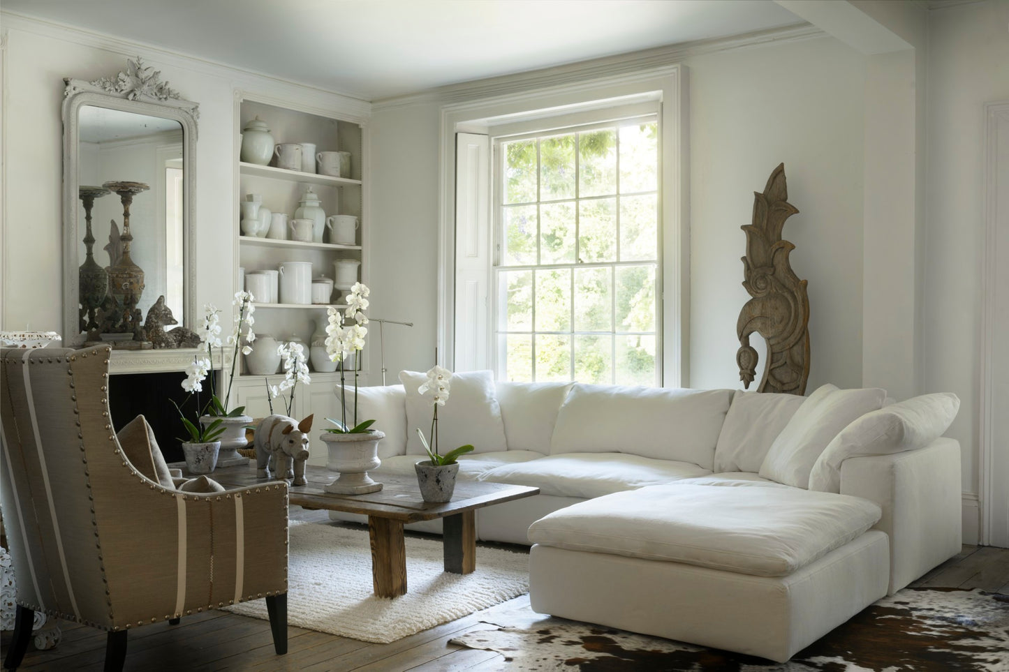 Andrew Martin Truman Large White Linen Sectional Sofa