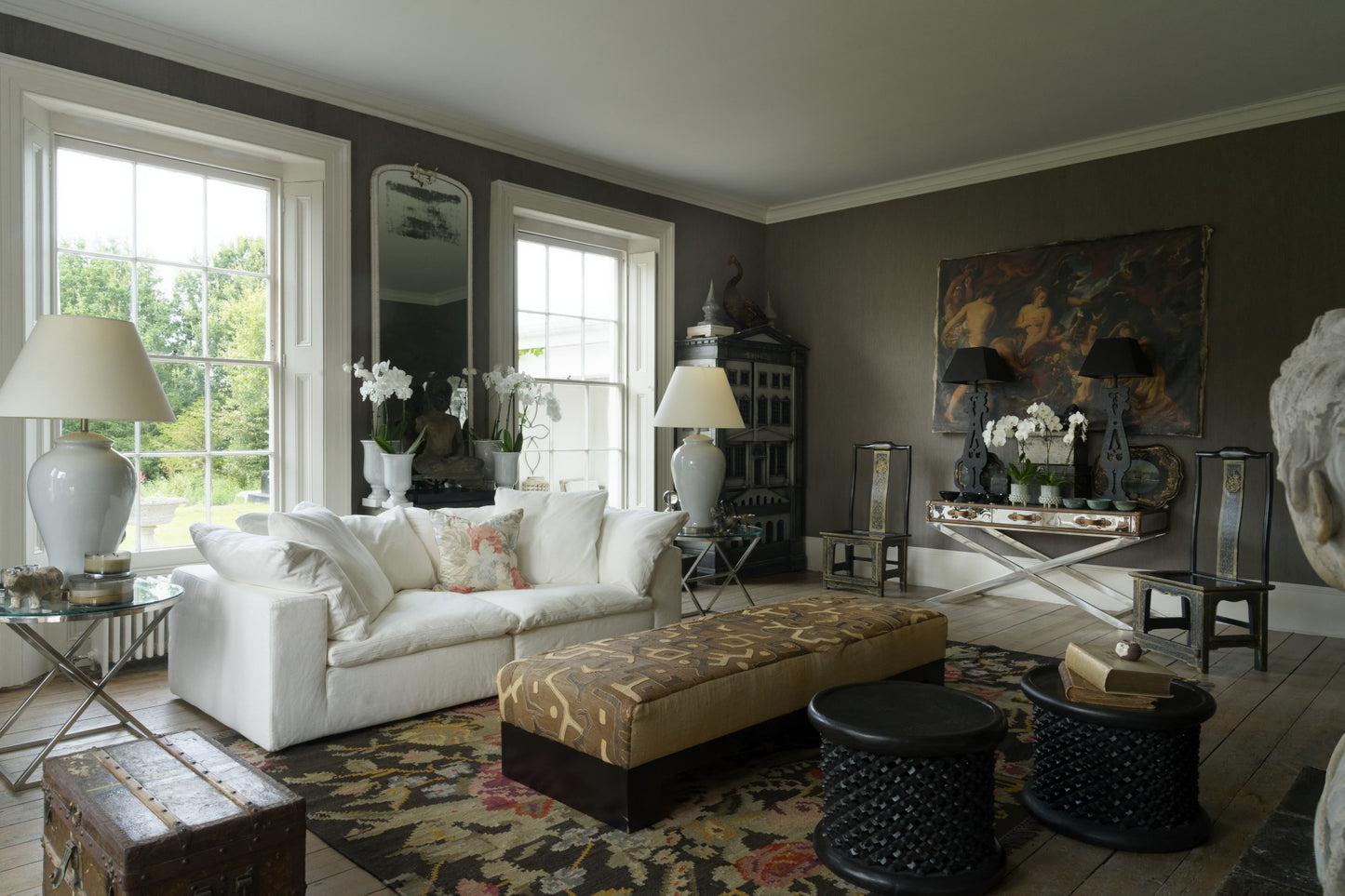 Andrew Martin Truman Large White Linen Sectional Sofa