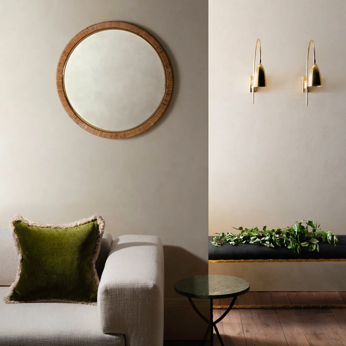 Porta Romana I Holden Mirror Small | Dark Cane With Brass