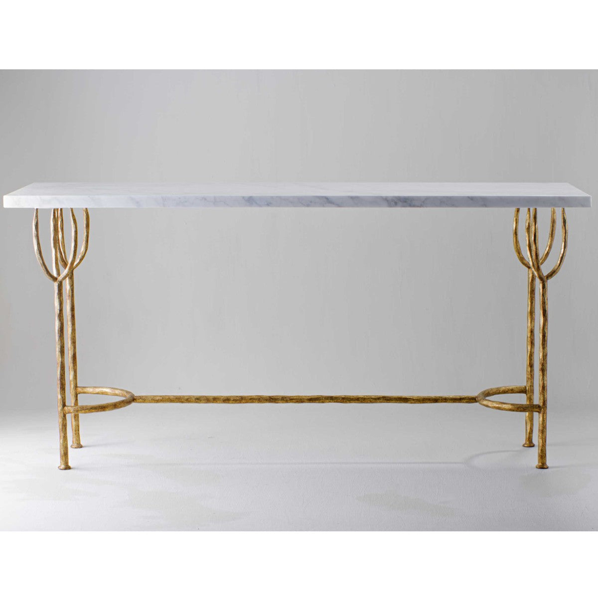 Porta Romana I Logan Large Console Table I Gold with Calacatta Primavera