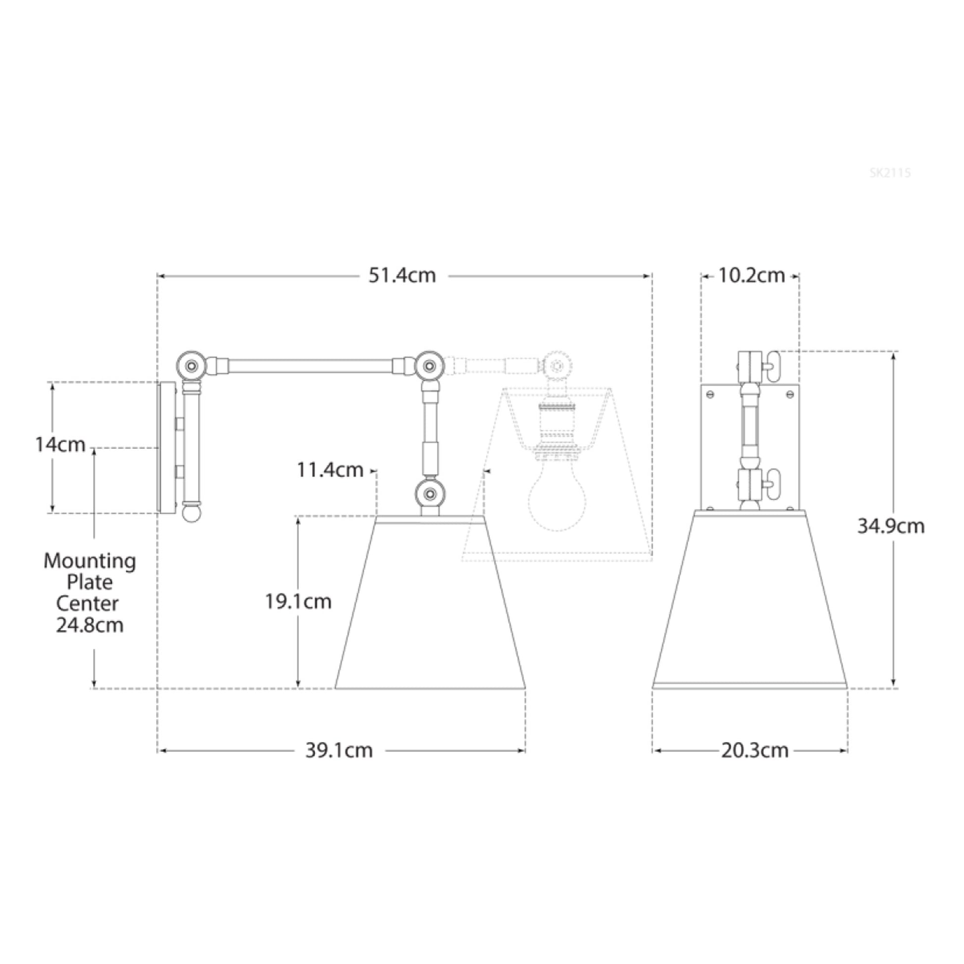 Graves Wall Light Brass dimensions
