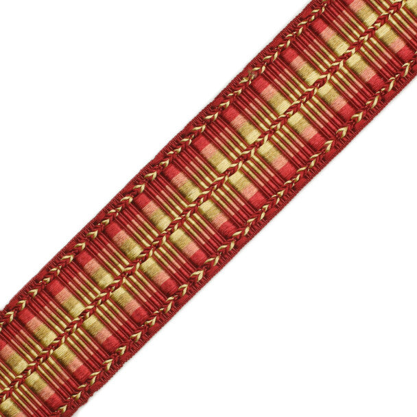 1 5/8" Orsay Silk Ribbed Border - Cherry / Coral / Gold