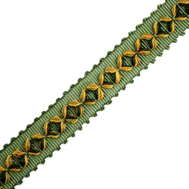 7/8" Orsay Silk Diamond Braid - Spring Greens / Gold