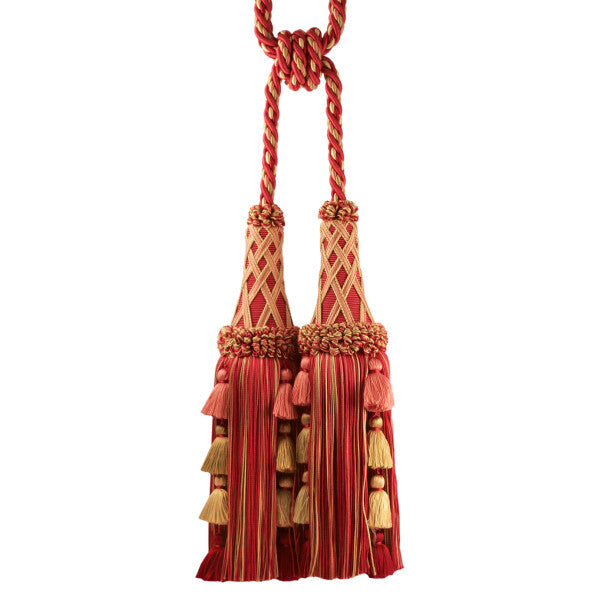 Orsay Silk Double Tassel Tieback - Cherry / Coral / Gold