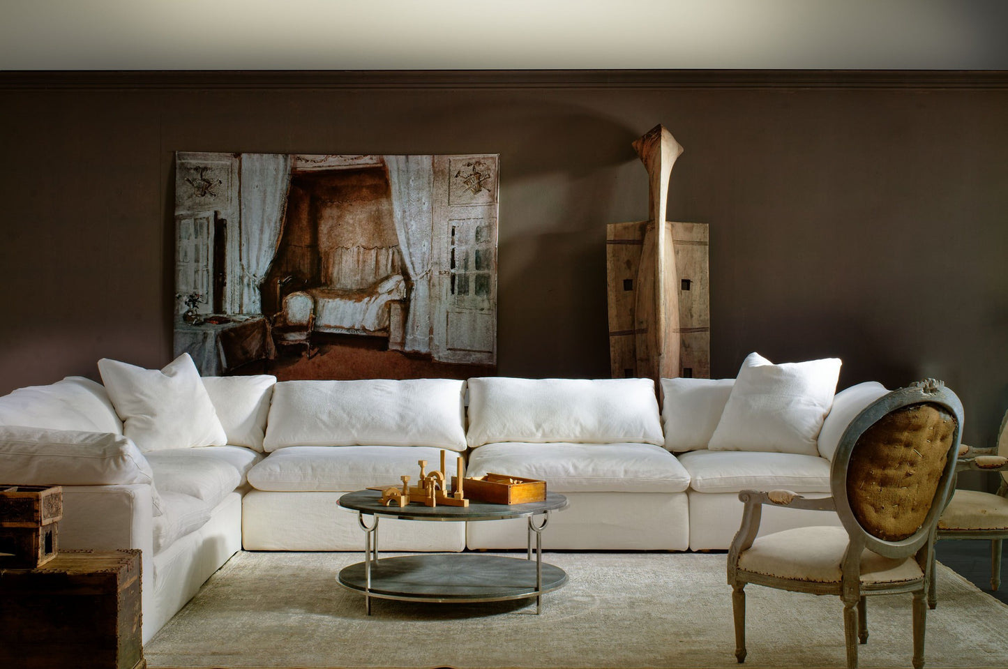 Andrew Martin Truman Junior White Linen Sectional Sofa
