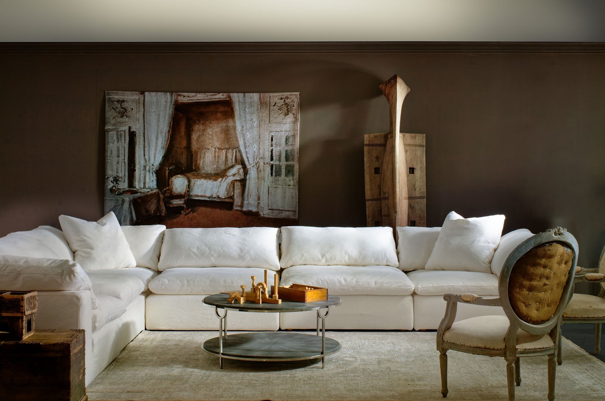 Andrew Martin Truman Junior White Linen Sectional Sofa