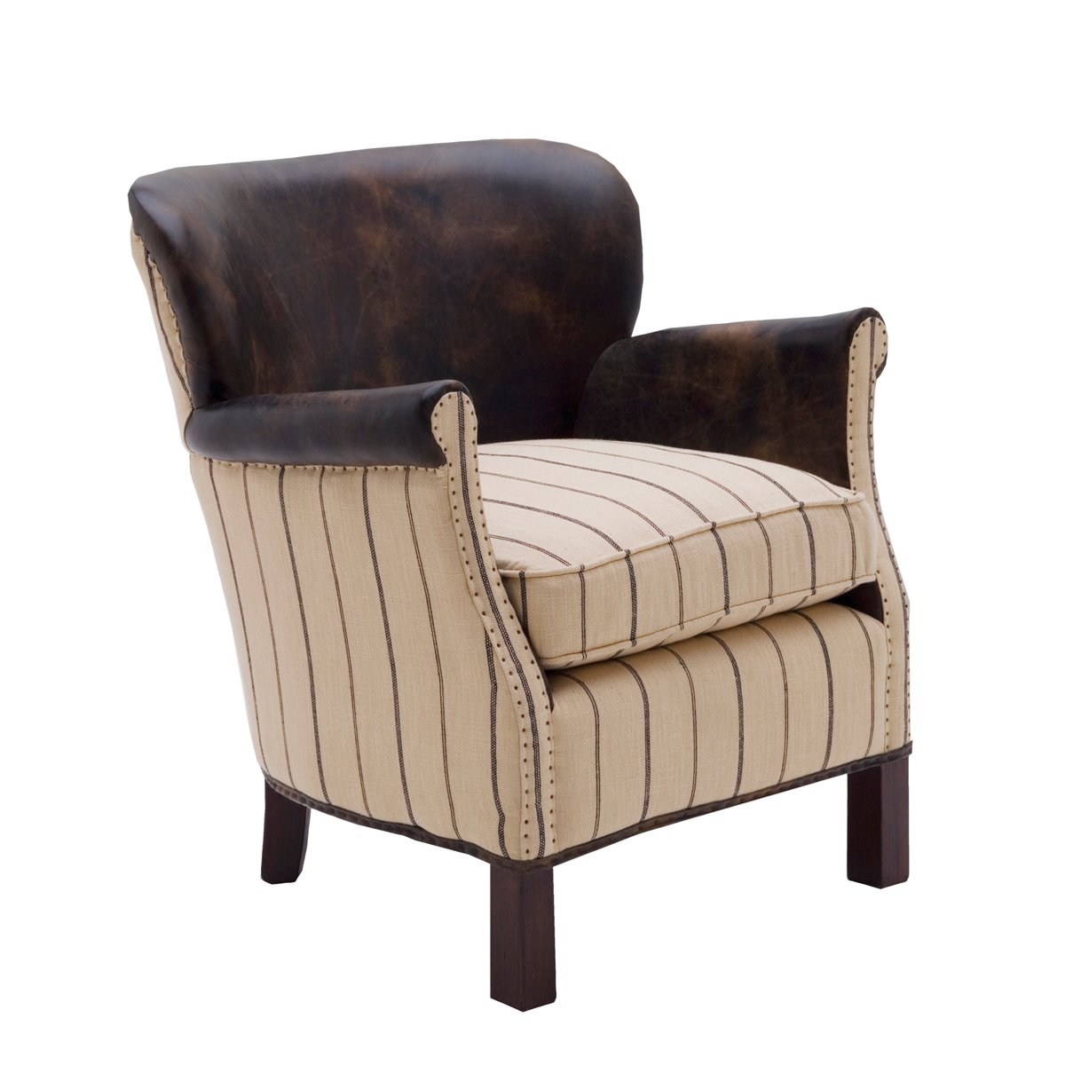 Andrew Martin Harrow Chair Leather & Ticking Stripe