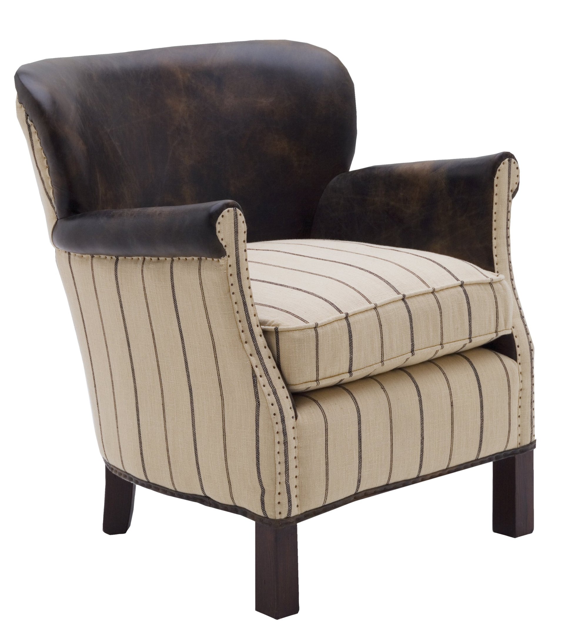 Andrew Martin Harrow Chair Leather & Ticking Stripe