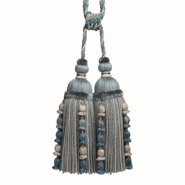 Kensington Double Tassel Tieback - Aqua Gray