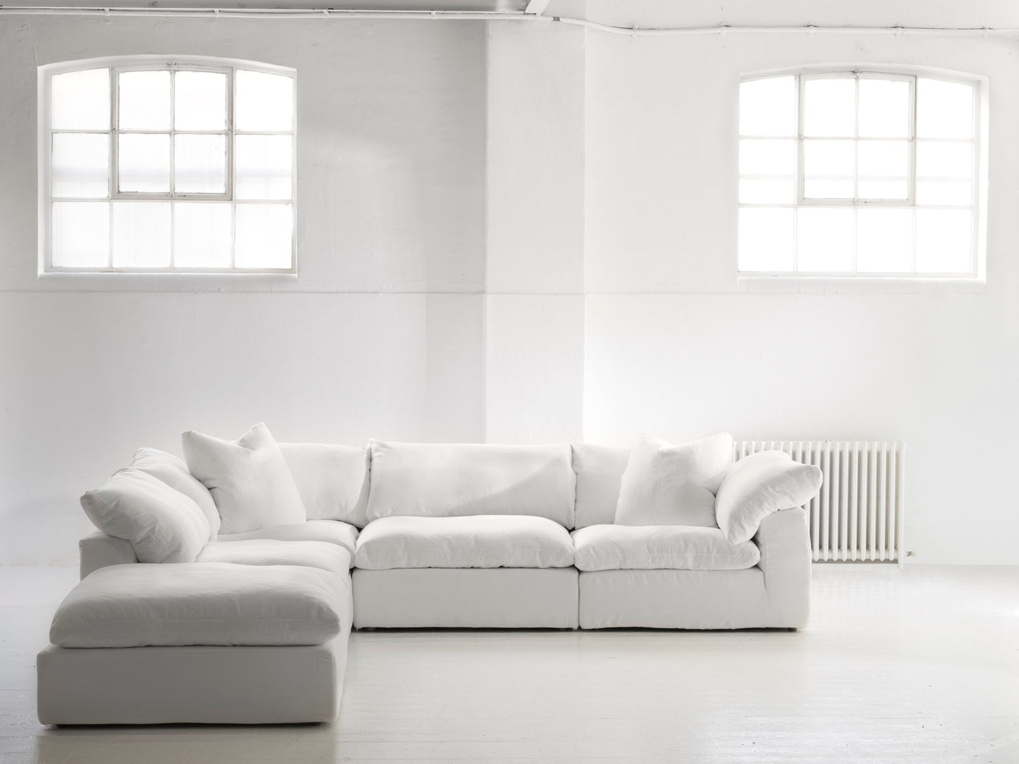 Andrew Martin Truman Large White Linen Sectional Sofa corner configuration