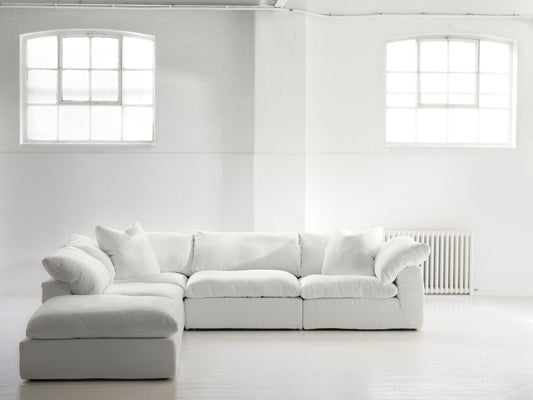 Andrew Martin Truman Large White Linen Sectional Sofa corner configuration