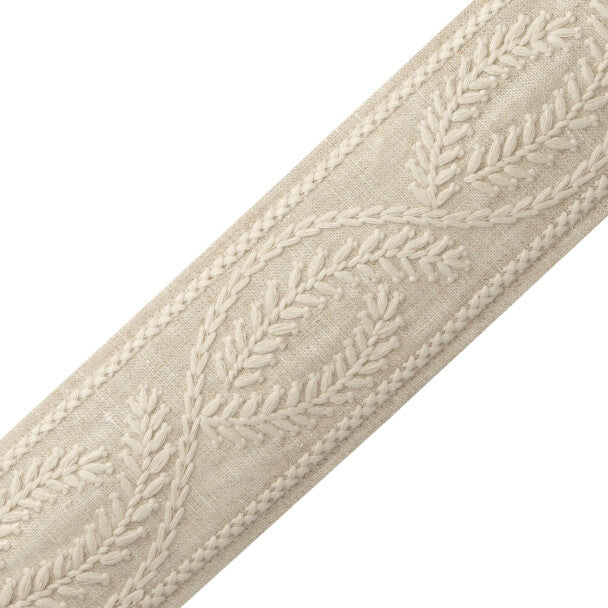 Corsica Embroidered Border - Flax