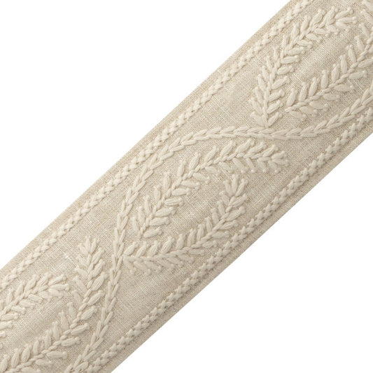 Corsica Embroidered Border - Flax