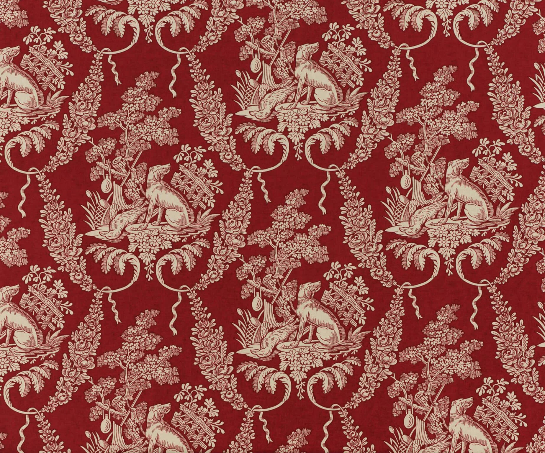 Pierre Frey Halte De Chasse - Fond Rouge