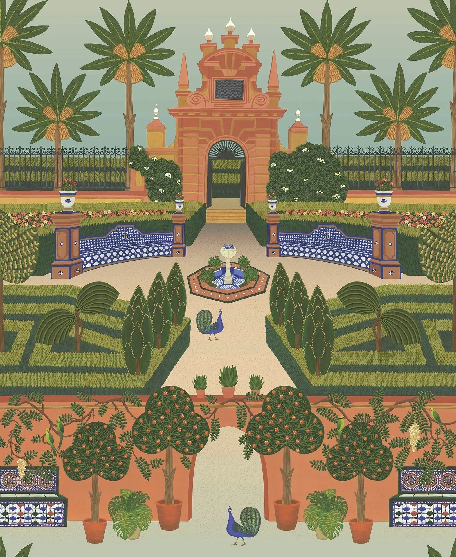 Cole & Son Alcazar Gardens wallpaper - Terracotta & Spring Green Multi