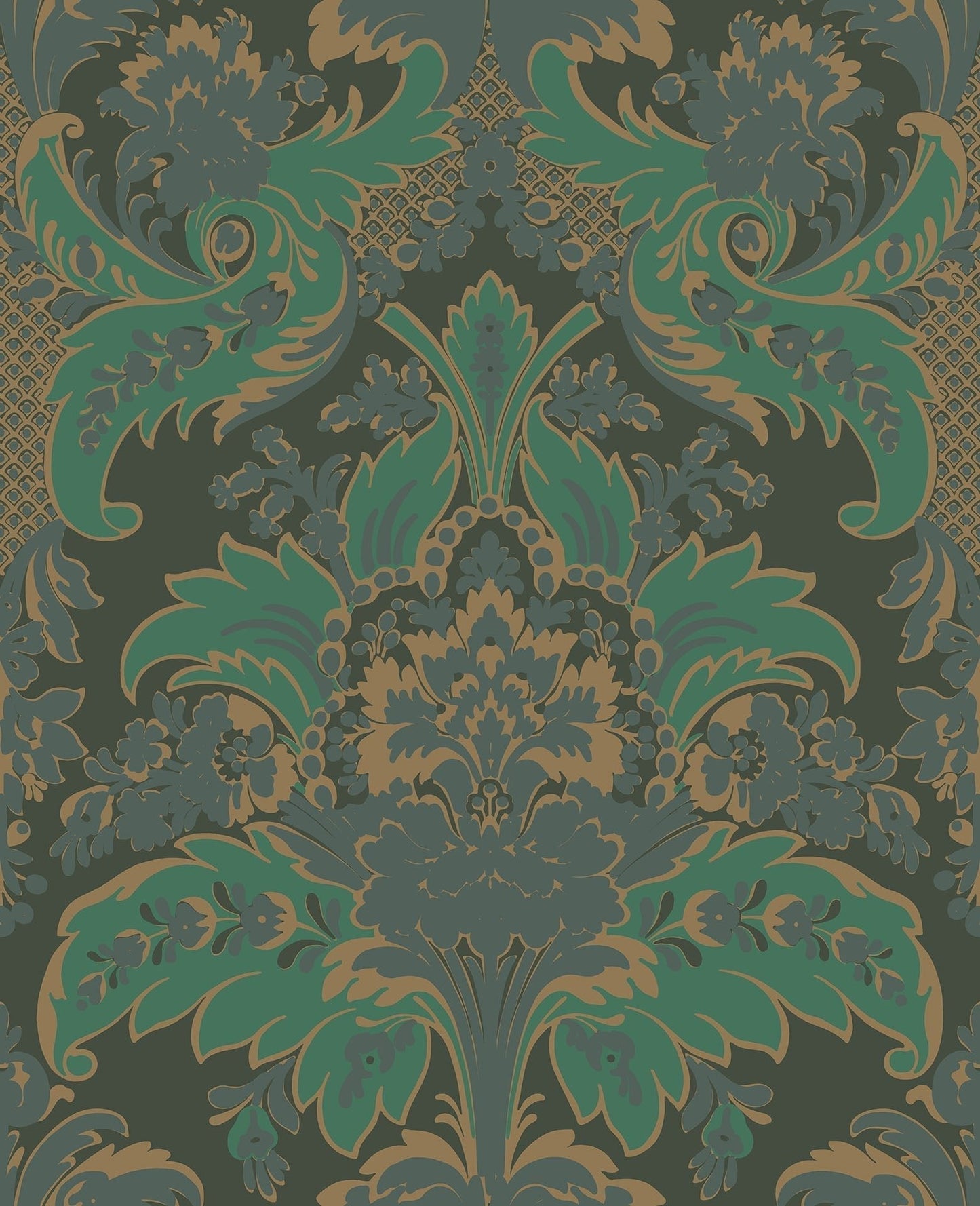 Cole & Son Aldwych - Metallic Gold & Viridian on Dark Viridian