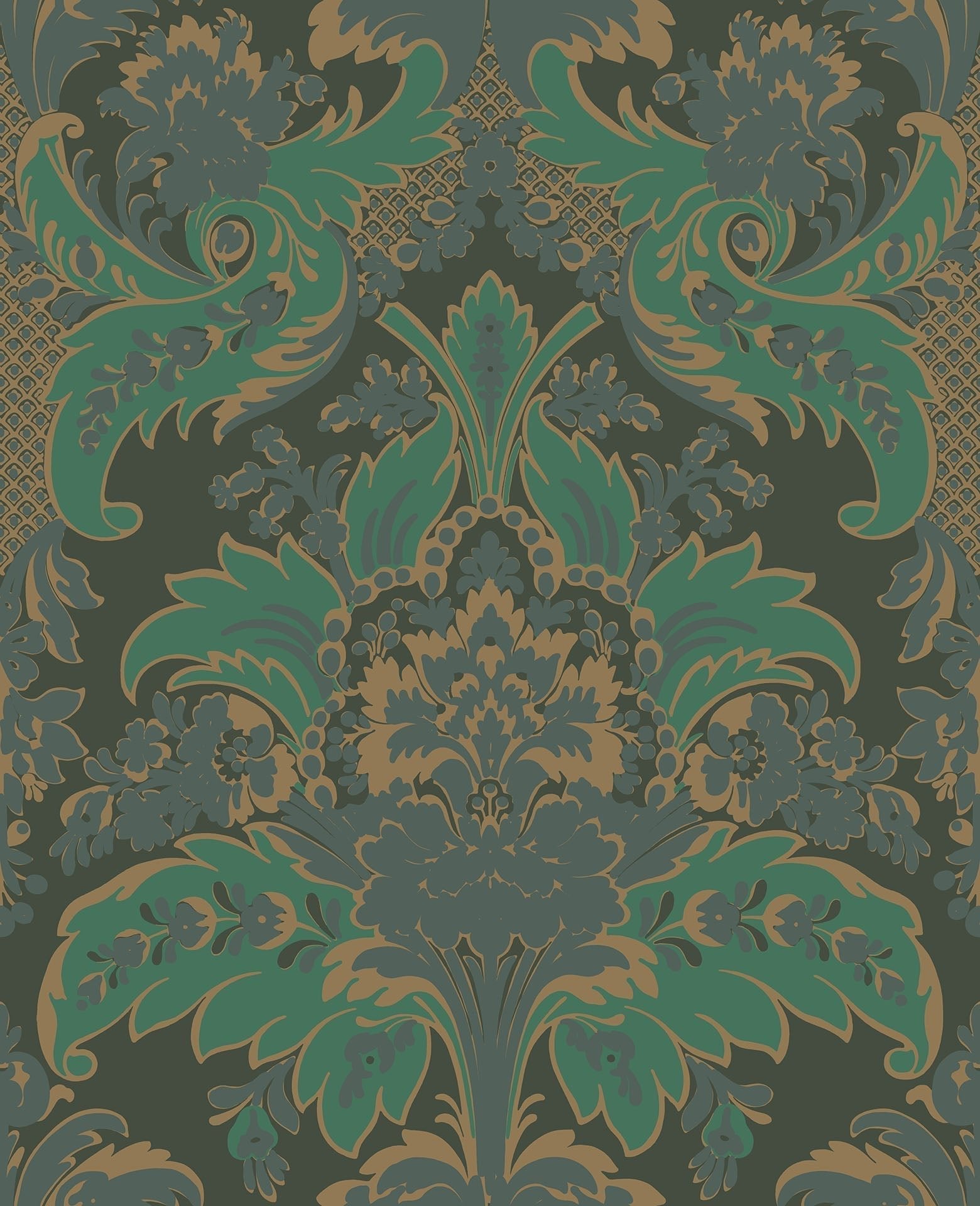 Cole & Son Aldwych - Metallic Gold & Viridian on Dark Viridian