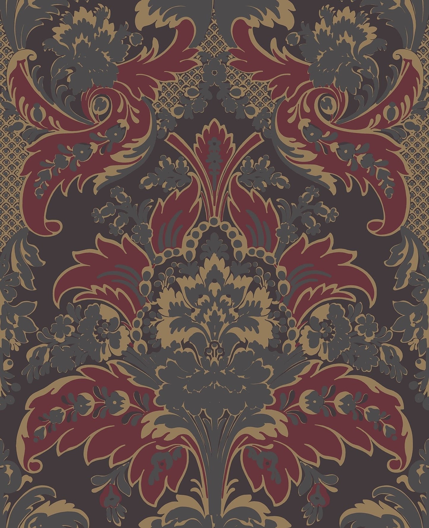 Cole & Son Aldwych - Metallic Gilver & Crimson on Charcoal