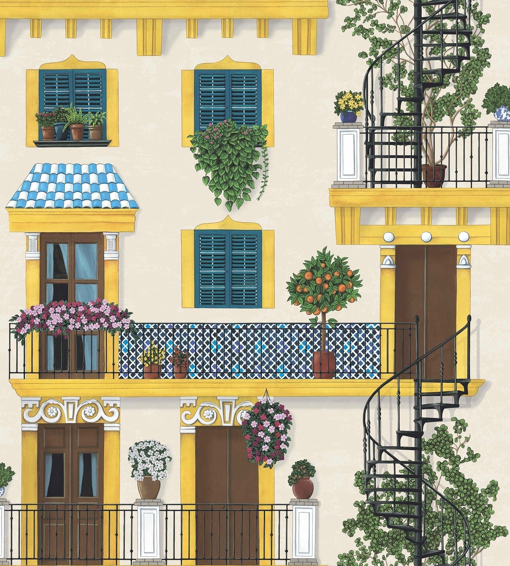 Cole & Son Alfaro wallpaper - Canary Yellow & Petrol on Parchment