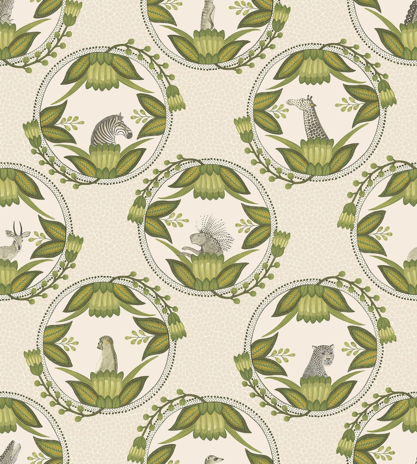 Cole & Son Ardmore Cameos wallpaper - Olive Green on Stone
