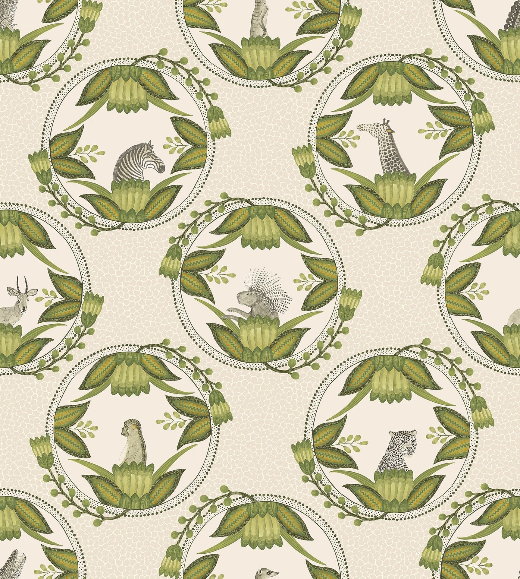 Cole & Son Ardmore Cameos wallpaper - Olive Green on Stone