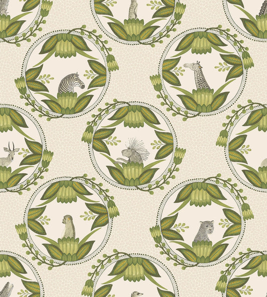 Cole & Son Ardmore Cameos wallpaper - Olive Green on Stone